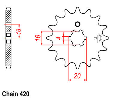YL1E Sprocket Front (15T) Std